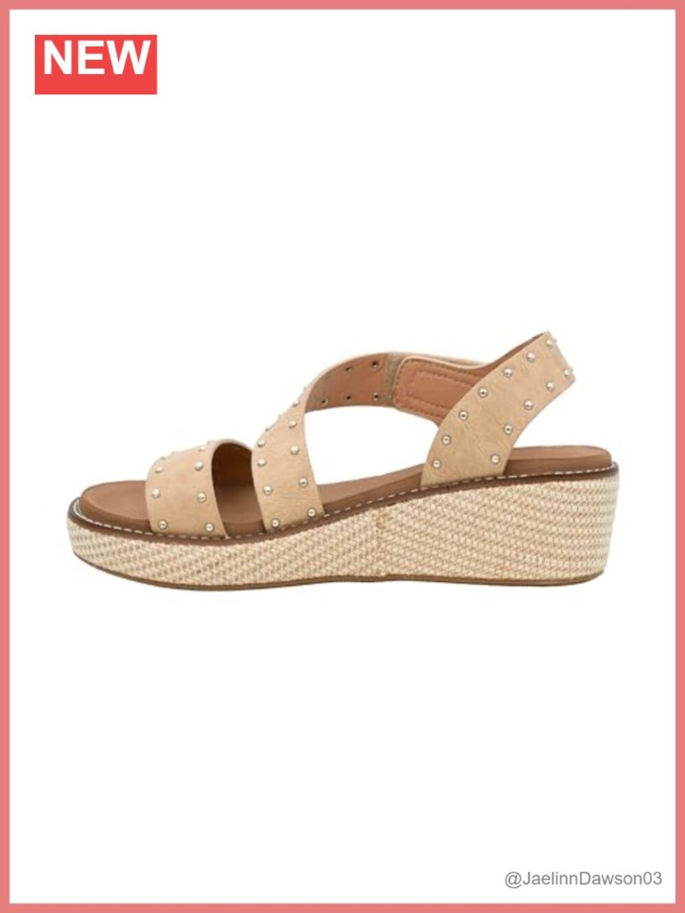 Studded Strappy Wedge Sandals 2" Heel Raffia Outsole Hook & Loop Closure